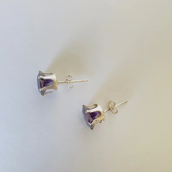 New Purple Round Cut CZ Sterling Silver Earrings - Picture 3 of 5